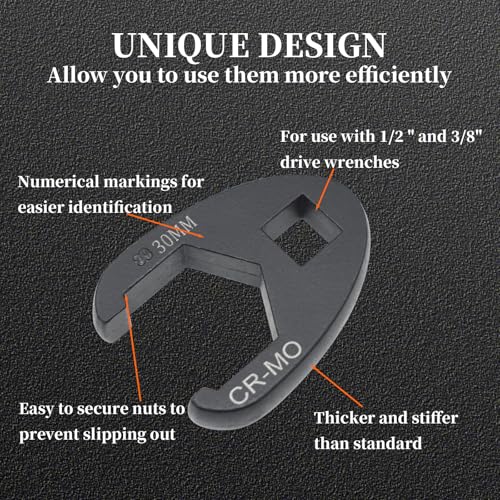 21Pcs Crows Foot Wrench Set 1/2" and 3/8" Drive Flare Nut Crowfoot Set | Metric 8-32mm 6 Point Crows Feet Wrenches, Flare Nut Wrench Kit for Removing Nuts from Hard-to-Reach Areas