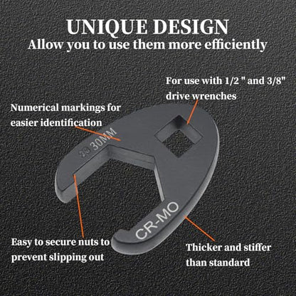 21Pcs Crows Foot Wrench Set 1/2" and 3/8" Drive Flare Nut Crowfoot Set | Metric 8-32mm 6 Point Crows Feet Wrenches, Flare Nut Wrench Kit for Removing Nuts from Hard-to-Reach Areas