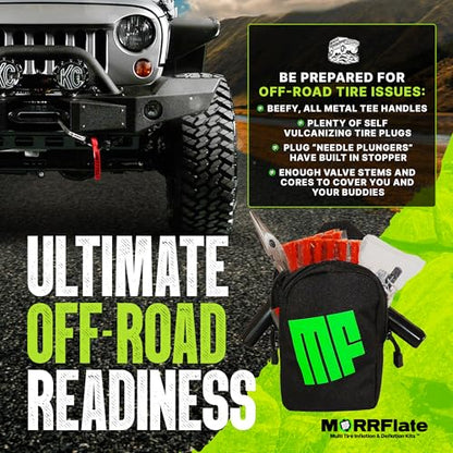 MORRFlate Ultimate 4x4 Tire Plug Kit Heavy Duty Professional Off-Road Tire Repair Kit Includes 50 Vulcanizing Plugs, All-Metal Tools, 4 Replacement Valve Stems, Rip-Away Molle Bag and Accessories