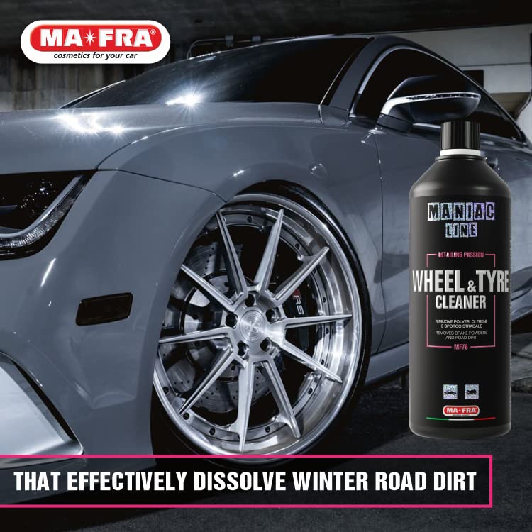 MANIAC LINE MAFRA Wheel and Tyre Cleaner | 2 in 1 for Rims and Tyres | Fast Brake Dust and Road Film Removal | Foam or Spray Application | Safe on Alloy Painted and Clear Coated Wheels | 1 Liter - size: 33.8 Fl Oz (Pack of 1)