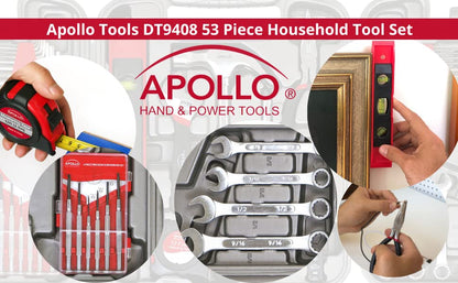 Apollo Tools 53 Piece Home Repair Tool Set with Toolbox Storage Case, Basic Tool Set for General Household Repairs and DIY, Includes Most Useful Hand Tools - Red - size: 53-Piece