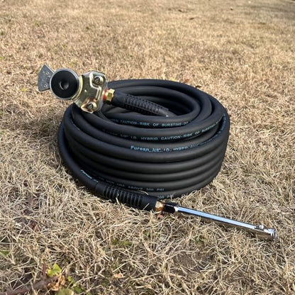 Truck Tire Inflator Kit, 3/8 in x 50 ft Hybrid Air Hose with Glad Hand & Air Chuck, Heavy Duty, Lightweight, Kink Resistant, 300 PSI (Black)