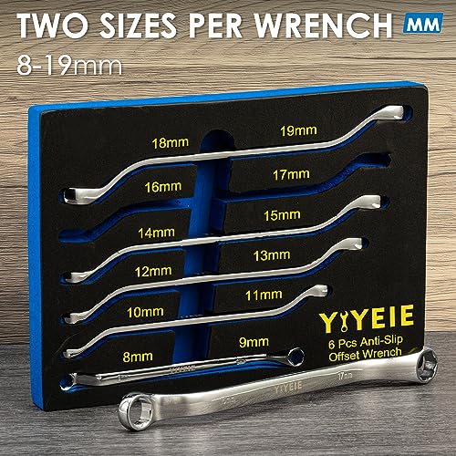 YIYEIE 6 Pc. Bolt Extractor Wrench Set, Metric 8-19mm, 6 Point Box End Wrench Set with 45° Offset, CR-V Steel, Stripped & Rounded Bolt Remover Wrench with EVA Foam - color: Offset | Extractor Wrench