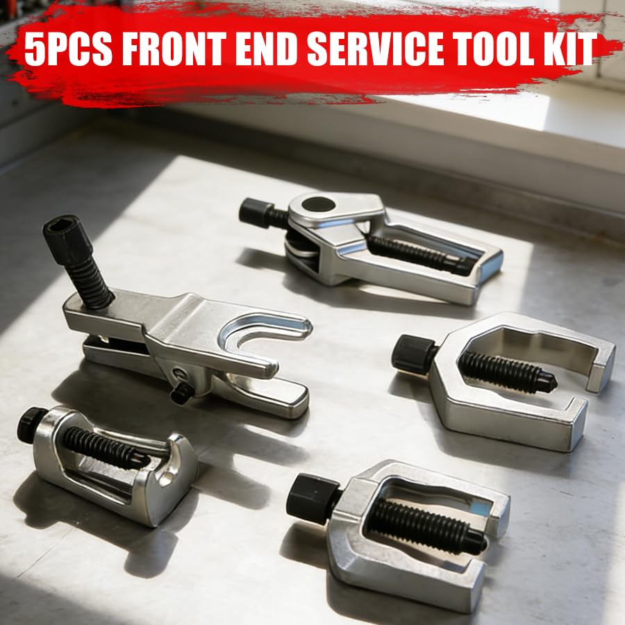 5 Piece Ball Joint Separator, Pitman Arm Puller and Tie Rod End Tool Set | Front End Service Tool Kit, Heavy-Duty Suspension Removal Set with Portable Case