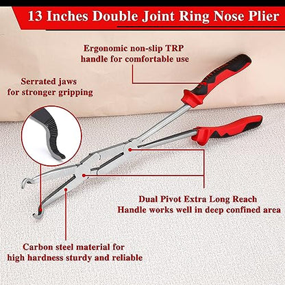 13 Inch Long Reach XL Pivot Ring Nose Pliers with Serrated Jaw for Hard to Reach Spaces - style: Ring Nose