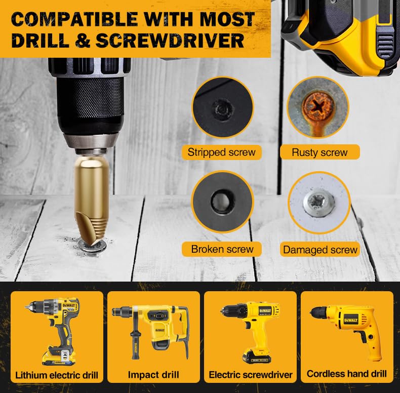 5-Piece Stripped Screw Extractor Set - HSS 4321, Father's Day, Gifts from Wife Daughter Son Manually Remove Screws and Bolts, Damaged Screw Removal Extractor Set - Ideal for DIY and Home Repairs - color: Golden