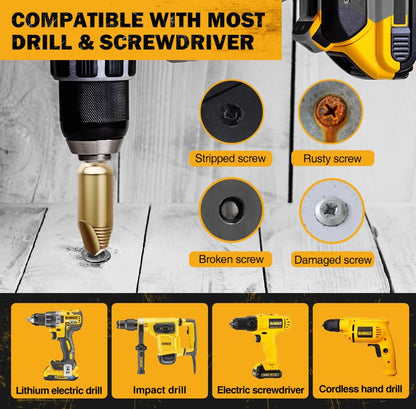 5-Piece Stripped Screw Extractor Set - HSS 4321, Father's Day, Gifts from Wife Daughter Son Manually Remove Screws and Bolts, Damaged Screw Removal Extractor Set - Ideal for DIY and Home Repairs - color: Golden