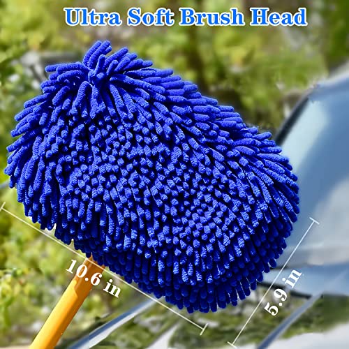 MVEQRRN 15°Curved Chenille Car Wash Brush Mop with Long Handle(Blue) | Chenille car wash mop accessories, cleaning brush supplies, microfiber replacement head, for cars trucks RV - color: Blue-001