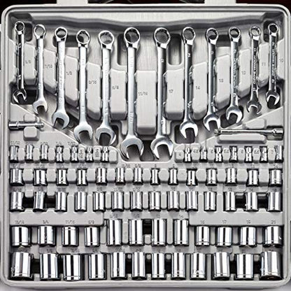 CARTMAN 205-Piece Ratchet Wrench Tool Set, SAE/Metric Socket Kit Carry Case | Professional ratchet wrench and socket assortment for car jobs, mechanics, DIY projects, home fixes, and general maintenance. - style: 205 PC