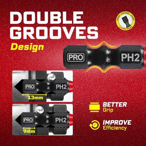 Geinxurn 20Pcs Multi-Size Diamond Coated Impact Screwdriver Bit Set, #2 Phillips Power Driver Bits, Magnetic S2 Steel PH2 Screwdriver Bits Set with 1Pcs Screwdriver Bit Holer - style: MIX-PH2-21PC