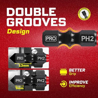 Geinxurn 20Pcs Diamond Coated Impact Screwdriver Bit Set, 2 Inches #2 Phillips Power Driver Bits, Magnetic S2 Steel PH2 Screwdriver Bits Set with Tubes Package - style: 2"-PH2-20PC