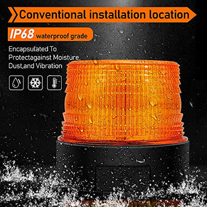 AnTom 2PCS Wireless Strobe Light Amber Warning Beacon Light for Trucks | Magnet Mount Rechargeable Waterproof Emergency Safety LED Rotating Flashing Light for Postal Car, Plowing Tractor, Golf Cart - color: Amber 2PCS