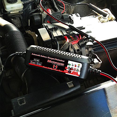MOTOPOWER MP00207 6V and 12V 4AMP Automatic Smart Battery Charger | Battery Charger, Battery Maintainer, Battery Desulfator with Force Charging Recondition Mode