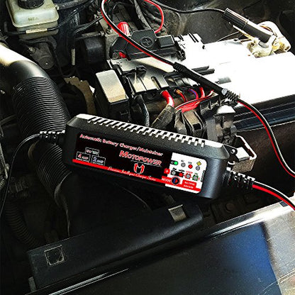 MOTOPOWER MP00207 6V and 12V 4AMP Automatic Smart Battery Charger | Battery Charger, Battery Maintainer, Battery Desulfator with Force Charging Recondition Mode