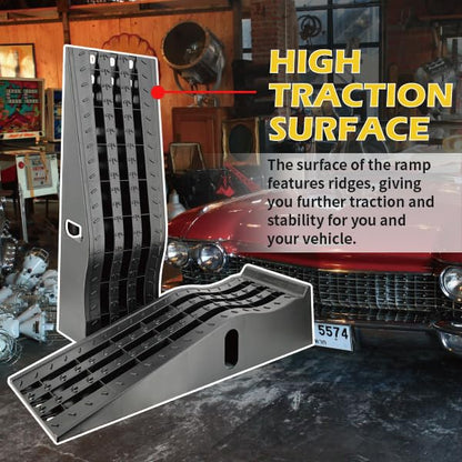 MaxxHaul 50515 6.25" Lift Car Ramps, 2-Pack – 6, 500lb GVW, Deep Grooved Surface for Stable Tire Placement, Heavy-Duty, Black