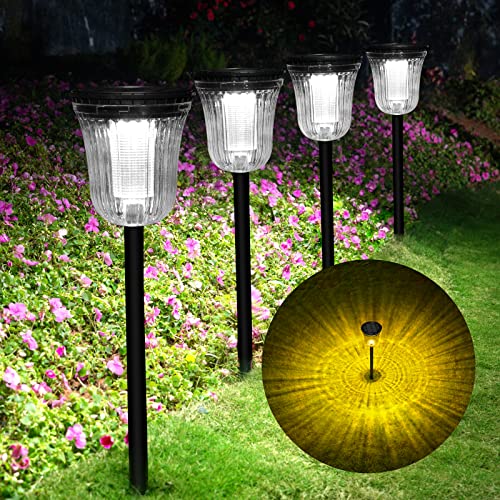 Solar Pathway Lights Outdoor Waterproof, 4 Pack 200 Lumens Super Bright Solar Garden Lights with 2 Lighting Modes, Auto On/Off Outdoor Solar Lights for Yard, Walkway, Lawn, Driveway, Path - size: 4 Pack-200 Lumen