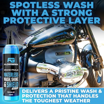 Grand Finale Waterless Car Wash Spray 8 oz - Motorcycle Cleaner | Hydrophobic Ceramic Coating, Unscented Formula, 2 Microfiber Towels, Made in USA, Motorcycle Detailing Spray & Car Wax - color: Waterless Car Wash Spray