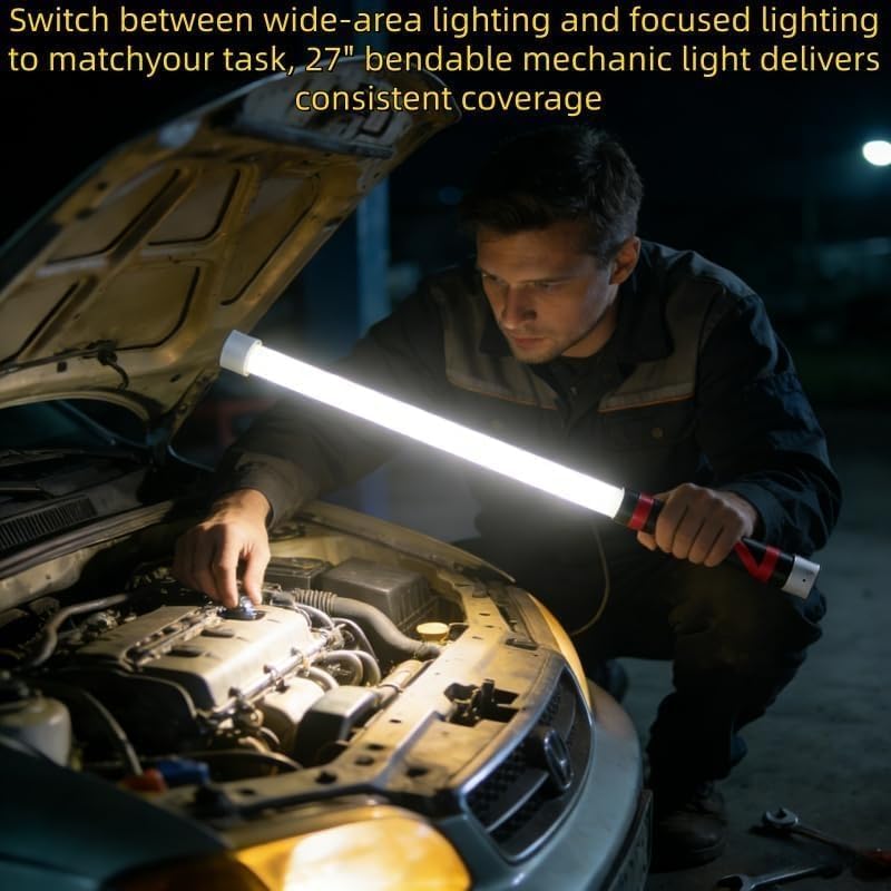 Flexible LED Flashlight Stick, 27" Bendable Mechanic Light,Work Light with High-Lumen LED,3 Brightness Modes, Rechargeable Flexible Light for Mechanics,Car Repairs, Inspections (2 PCS) - size: 2 PCS