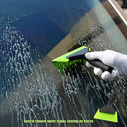 FOSHIO Small Squeegee with 5 Inch Dark Blue & Green Rubber Blade Mini Wiper Window Tinting Tools for Mirror Glass Window Cleaner with Non-Slip Handle, 2 Pack - color: With Green & Blue
