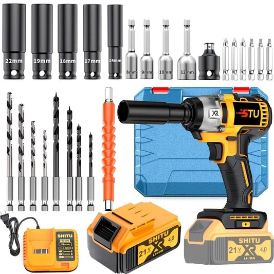 Wireless impact wrench, lithium-ion impact wrench with charger, portable fast charging tool - suitable for home and car maintenance (电池*1+塑料盒) - style: 1 Battery + Plastic Box