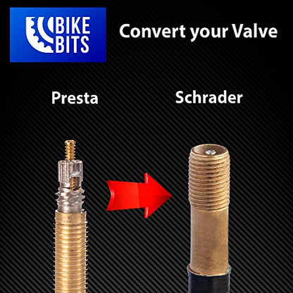 Brass Presta Valve Adapter - Convert Presta to Schrader - Inflate Tire Using Standard Pump or Air Compressor (4 Pack)