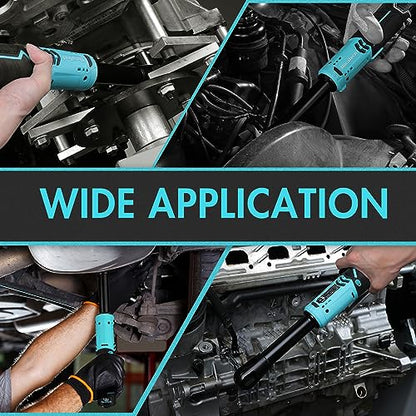 DURATECH Extended Cordless Ratchet Wrench, 3/8" 12V 44 Ft-Lbs Long Neck Electric Ratchet Wrench with 2-Pack 2.0Ah Li-Ion Battery, 1 Hour Fast Charger, 10 Sockets Accessories & Variable Speed Trigger - style: Extended Head