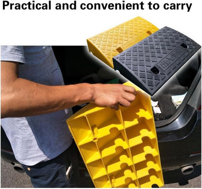 Lightweight Curb Ramps Plastic Driveway Ramp Portable Threshold Ramp Set for Sidewalk Car Scooter Bike Motorcycle Wheelchair Golf Cart(Black,19.7x10.6x3.1in)(Yellow,19.7x8.7x2.0in)