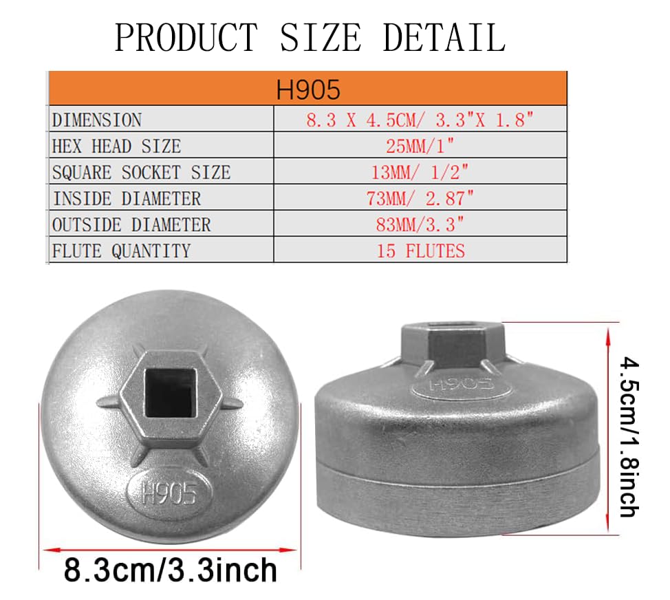 73-74mm Oil Filter Wrench Set 3PCS, 15 Flutes Oil Filter Removal Tool Socket Compatible with AC Delco PF63 PF64 PF46 PF47 PF48 PF48e Oil Filter for Toyota GM Chrysler Chevy Equinox 1.5L (3 PCS)