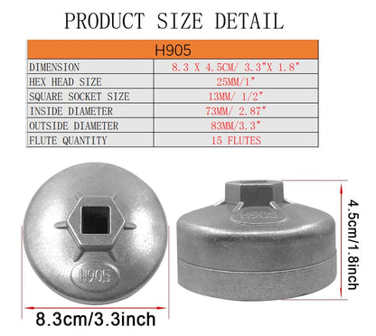 73-74mm Oil Filter Wrench Set 3PCS, 15 Flutes Oil Filter Removal Tool Socket Compatible with AC Delco PF63 PF64 PF46 PF47 PF48 PF48e Oil Filter for Toyota GM Chrysler Chevy Equinox 1.5L (3 PCS)