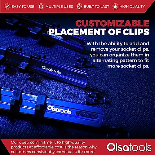 Olsa Tools 3-Piece Aluminum Socket Organizer with Locking End Caps | 1/4-Inch, 3/8-Inch, 1/2-Inch Drive x 24, 18, 16 Clips | Professional Quality Socket Holder (Blue) - color: Blue, size: 3pc, 1/4, 3/8, & 1/2-Inch Drive