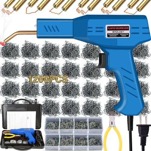 Plastic Welder Kit, 1200PCS Staples, Hot Stapler for Bumper Repair | 1200PCS Mixed Staples, Rust-Proof Stainless Steel, Portable Toolbox, Built-in LED, Ergonomic Grip, 5-Year Warranty, DIYers - color: Blue