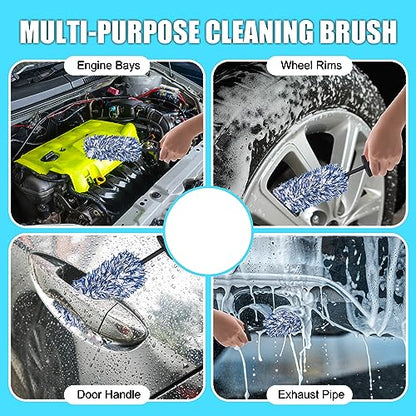 Car Cleaning Rim Cleaner Wheel Cleaning Brush, Metal Free Soft Synthetic Wool Car Brush, Highly Water Absorption Wheel Wash Brushes (Rim Brush) - color: Blue White