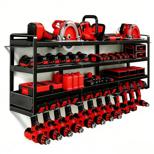 50" W Large Power Tool Organizer Wall Mount, Load 600lbs, 4 Layer Heavy Duty 12 Cordless Drills Holder, Battery Tool Storage Rack for Workbench, Workbench,Garage,Shed - color: Without Charging Station, size: 4-Tiers,12 Slots