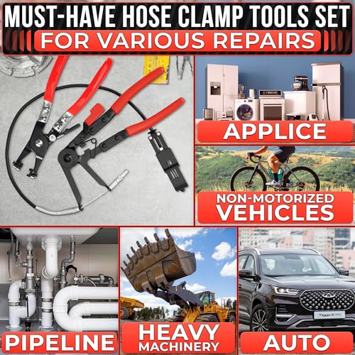 2 Pcs Radiator Hose Clamp Pliers Automotive Set – Heavy-Duty Radiator Hose Clamp Tool with Locking Mechanism – 8.2" & 8.6" Non-Slip Rubber Handles, Easy to Use | for Coolant, Fuel, Oil Hose Repairs - color: Black & Red Hose Clamp Tool