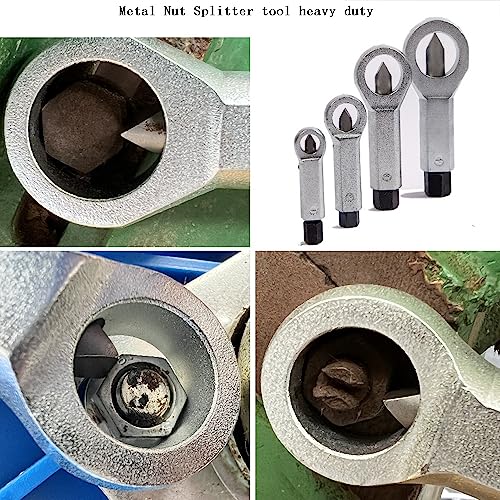 4PC Heavy Duty Metal Nut Splitter Kit | 1500ft-lbs Torque for Seized Rust Nuts | Auto Undercarriage & Marine Rigging | Hand-Safe Bolt Buster w/Triple Anti-Slip Jaws 9-12mm, 12-16mm, 16-22mm, 22-27mm
