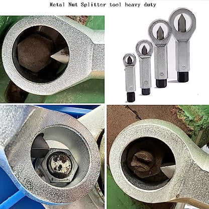 4PC Heavy Duty Metal Nut Splitter Kit | 1500ft-lbs Torque for Seized Rust Nuts | Auto Undercarriage & Marine Rigging | Hand-Safe Bolt Buster w/Triple Anti-Slip Jaws 9-12mm, 12-16mm, 16-22mm, 22-27mm
