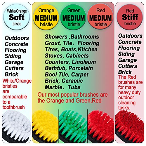 HIFROM 2 PCS, Soft and Medium Drill Brush Power Scrubbing Brush Drill Attachment for Cleaning Showers, Tubs, Bathrooms, Tile, Grout, Carpet, Tires, Boats,Upholstery - color: White+orange