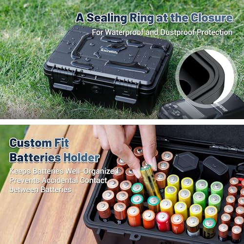 Hard Shell Battery Organizer Holder with Small Battery Tester, IP68 Waterproof Multi 82 Slots Batteries Vault Case for 40 AA & 12 AAA & 12 CR2032 CR2025 & 18 LR44 Button Cell/2 D Size Batteries Case - size: (1 PACK)Battery Organizer for AA AAA CR2032 & Mo