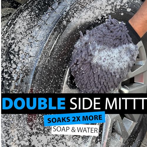 2 Pack Car Wash Mitt Microfiber - Double-Sided 70/30 Premium Chenille for Scratch-Free, Lint-Free Detailing - High-Density, Extra-Absorbent Wash Mitts for Car Washing & Accessories - Large 11x8 Inch