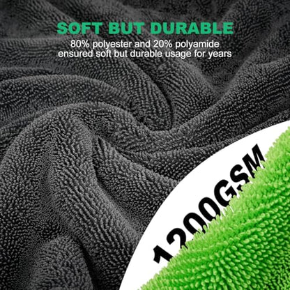 BRUSH FAMILY 3 Pack Car Microfiber Towels with Car Wash Mitt | 1200 GSM 35”x24”& 16"x16" Microfiber Car Drying Towels Ultra-Absorbent, Streak Free, Double Twisted-Loop Cleaning Cloth