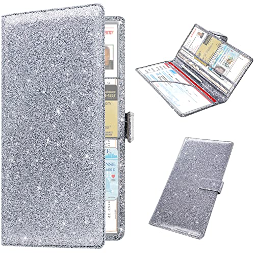 RSAquar Car Registration & Insurance Holder - Leather Glove Box Organizer, Cool Accessories for ID, Driver's License Cards & Essential Documents, Men & Women, Glitter Gray - color: Glitter Gray