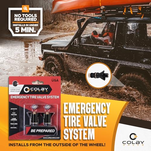 Colby Valve Quick Emergency Valve Stem Replacement Kit for Tubeless Tires | No Tools Required for Install | No Need to Remove Tire | Tire Valve Stem Kit Made in USA from quality 360 brass components - color: Black