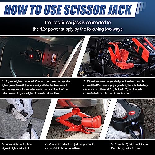 Auto Dynasty Electric Scissor Jack Kit, 3 Ton (6614LBS) Steel Leveling Scissor Car Jacks, Lifting Range 13.7" (Max) to 4.7" (Min) Scissor Lift Jacks with Screw Rod and Powerful Impact Wrench Kit, Red