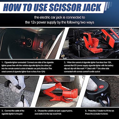 Auto Dynasty Electric Scissor Jack Kit, 3 Ton (6614LBS) Steel Leveling Scissor Car Jacks, Lifting Range 13.7" (Max) to 4.7" (Min) Scissor Lift Jacks with Screw Rod and Powerful Impact Wrench Kit, Red