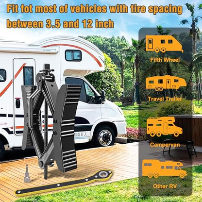 Lezcufer Camper Wheel Chock Stabilizer 2 Sets for RV Travel Trailer Heavy Duty X-Shaped RV Stabilizer Wheel Chock Anti-Move Tire Wheel Chock