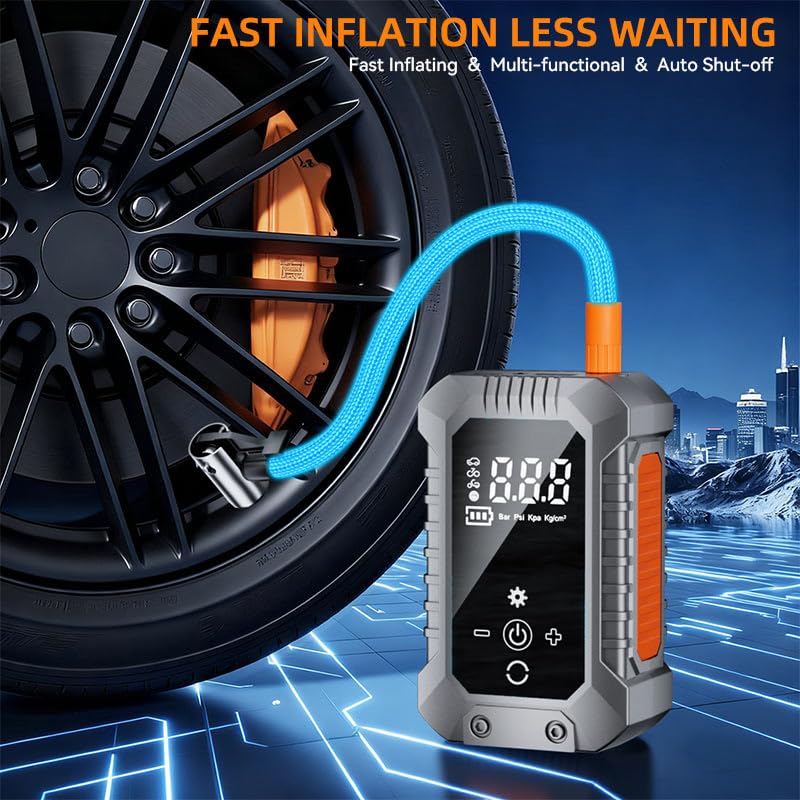 Cordless Tire Inflator Portable Air Compressor - 3600mAh Rechargeable Car Tire Pump with Digital Pressure Gauge, LED Light, Auto Shut Off, Dual Power Source for Car, Motorcycle, Bicycle, Balls