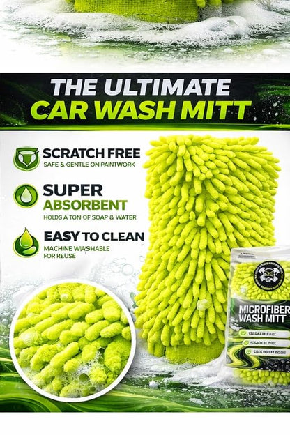 Never Ride Stock Microfiber Car Wash Mitt – Scratch-Free Chenille, Extra Thick & Ultra Absorbent – Safe for Black & Dark Paint – Lint-Free, Reusable Auto Cleaning Glove