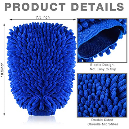 Riakrum 12Pcs Car Wash Mitts - Chenille Microfiber Wash Mitts for Car Washing,Scratch Free,Reusable Waterproof Gloves for Cars, Trucks and Boats 7.5'' x 10.2''