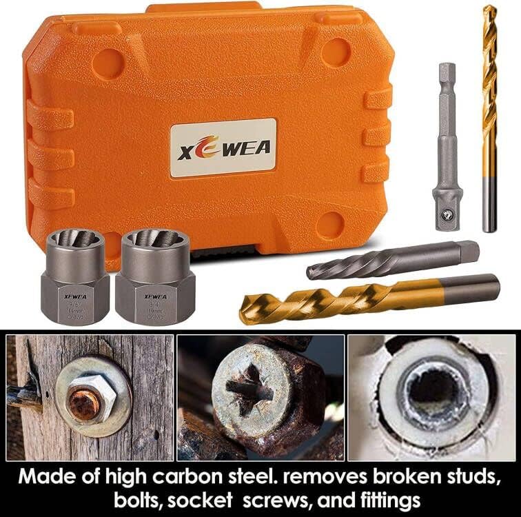 XEWEA 26PCS Screw & Bolt Socket Extractor with Left Drill Bit Set【with Hex Adapter】, Impact Easy Out Tools Stripped Screw Remover EZ Out Set for Damaged, Frozen, Rusted, Bolts, Nuts, Screws, Studs - size: 26PCS