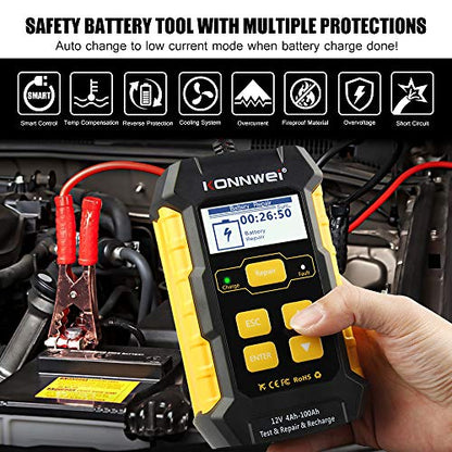 KONNWEI 3 in 1 Car Battery Charger, KW510 Battery Tester 12V 5-Amp Fully Automatic Smart Charger Automotive Pulse Repair Maintainer, Trickle Charger Battery Desulfator w/Temp Compensation
